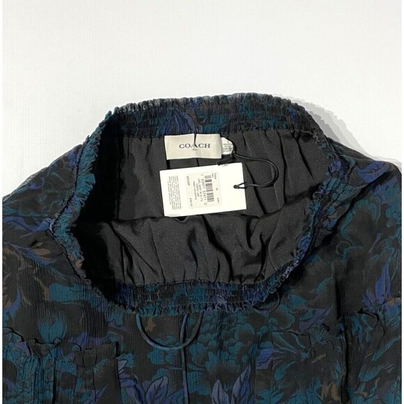 NWT $350 Coach Silk Skirt Tiered Front Slits Black Blue Floral Women Size 2 (A6) - Picture 5 of 8
